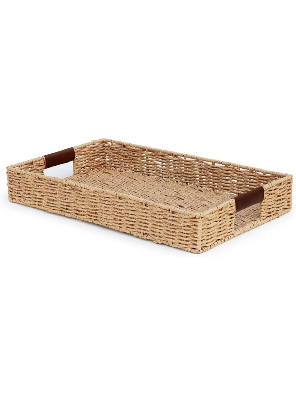Handwoven Rectangle Rattan Tray 20” x 12” - Durable Wicker Serving Tray with